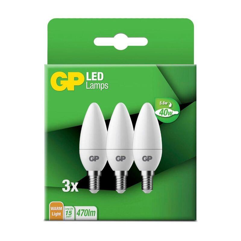 1×3 gp bombillas led b35 vela e14, 4,9w (40w) 470lm gp 087823