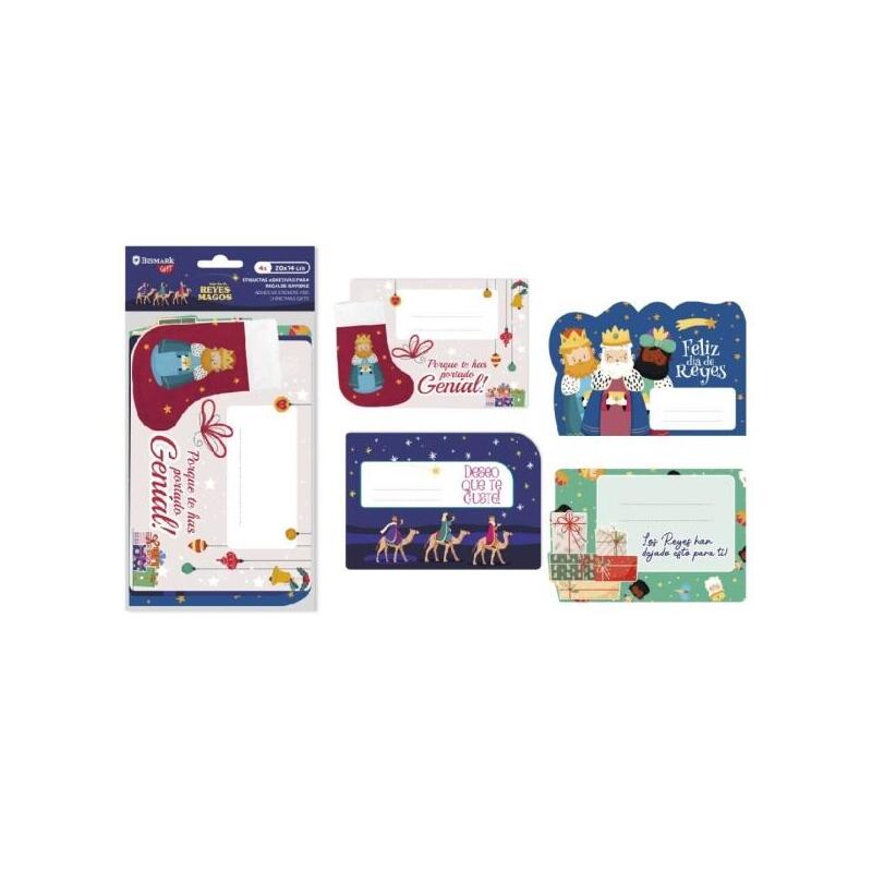 Bismark pack de 4 etiquetas grandes adhesivas para regalos – tematica reyes magos – diseÑos surtidos – espacio para