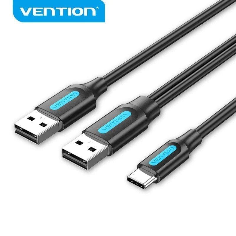 Cable usb 2.0 vention cqkbf usb tipo-c macho 2x usb macho 480mbps 1m negro