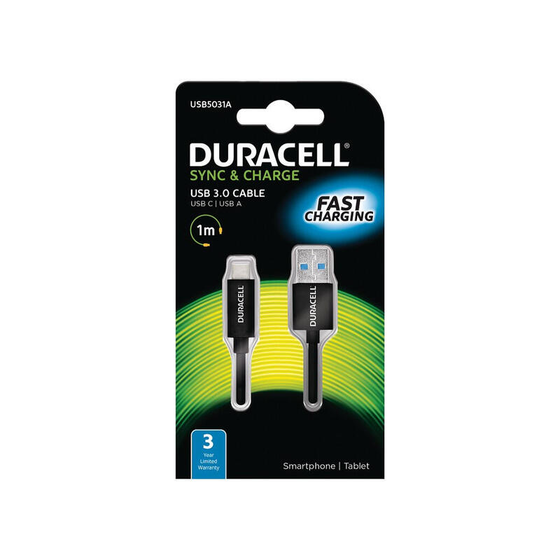 Cable usb 3.0 tipo-c duracell usb5031a usb tipo-c macho usb macho 1m negro