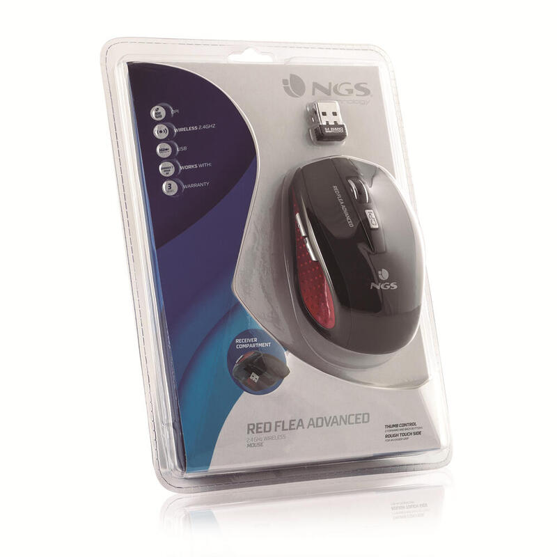 Ngs raton mini optico inalambrico rojo 800/1600 dpi / 2.4ghz  5 botones