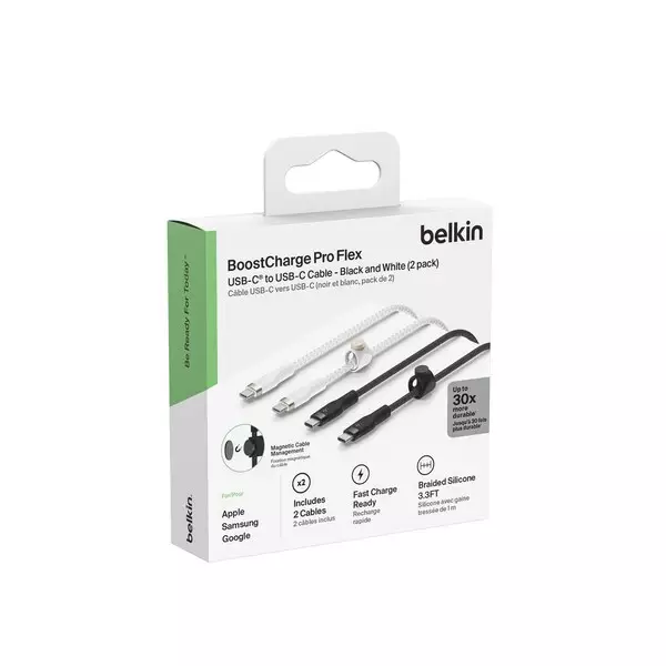1×2 belkin pro flex silicone 1m usb-c/usb-c b+w  cab011bt1mbw2pk