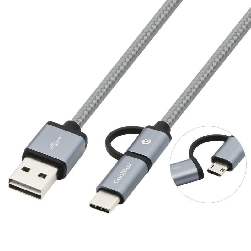 Coolbox cable usb 1 m usb a usb c/micro-usb b macho gris