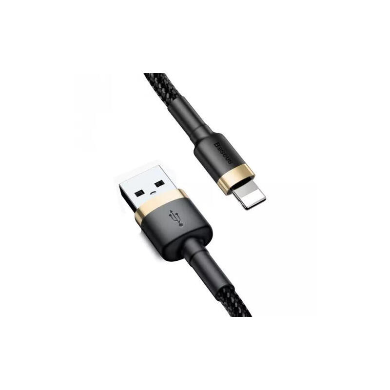 Cable de carga / datos baseus cafule usb a lightning 1.5a 2m, dorado-negro