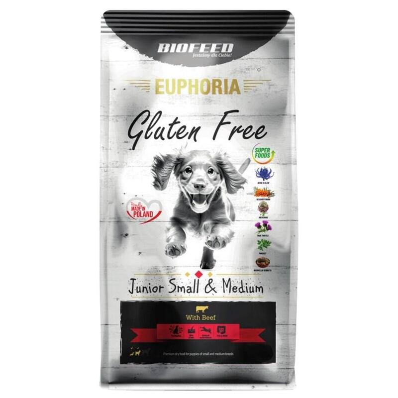 Biofeed euphoria gluten free junior small & medium beef – alimento seco para perros – 12kg