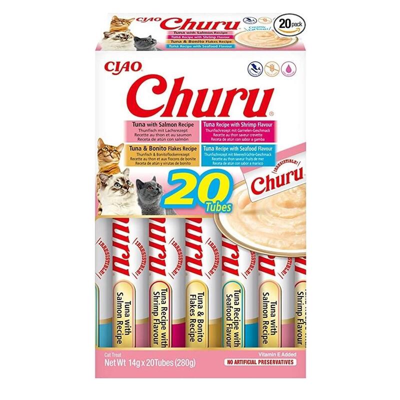 Goma para gatos inaba churu variety box seafood  20 x 14g