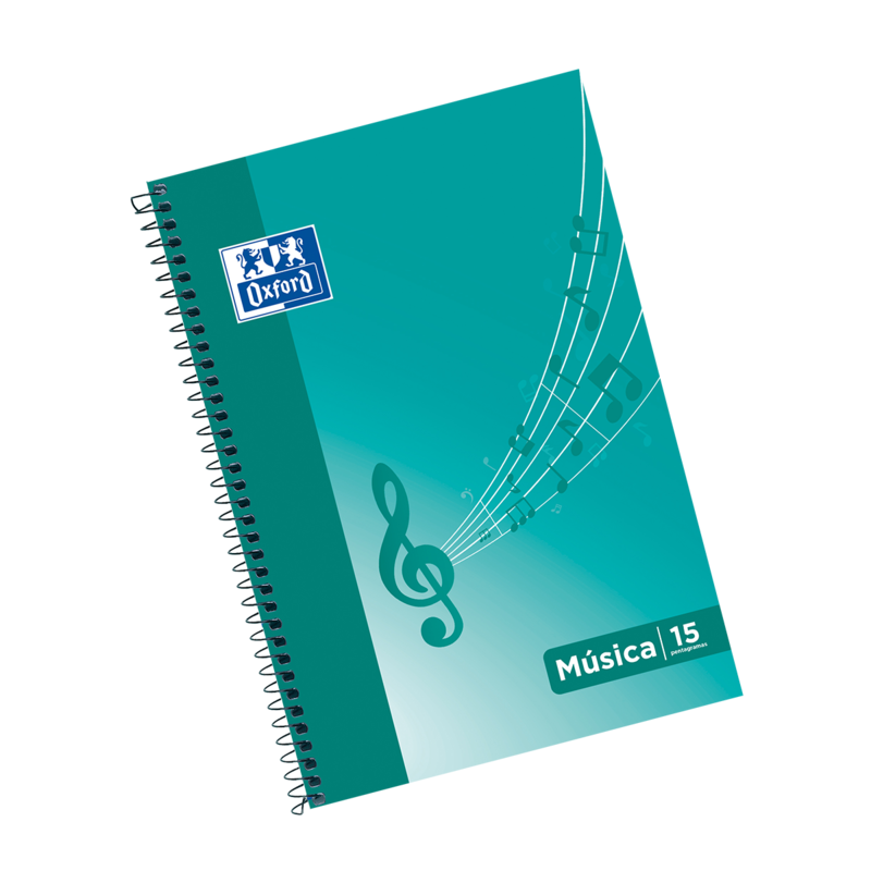 Oxford cuaderno de musica espiral formato folio 20 hojas – 15 pentagramas interlineado de 2mm – tapa blanda – ice