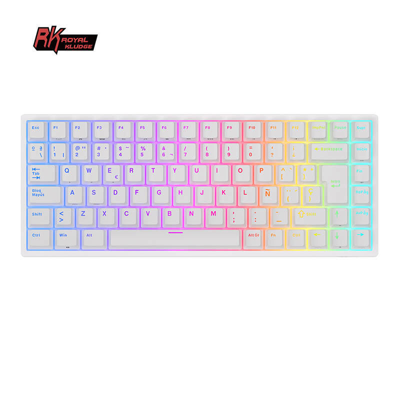 Teclado royal kludge rk84 iso-es hot-swappable switch red wireless blanco rk84-red-w