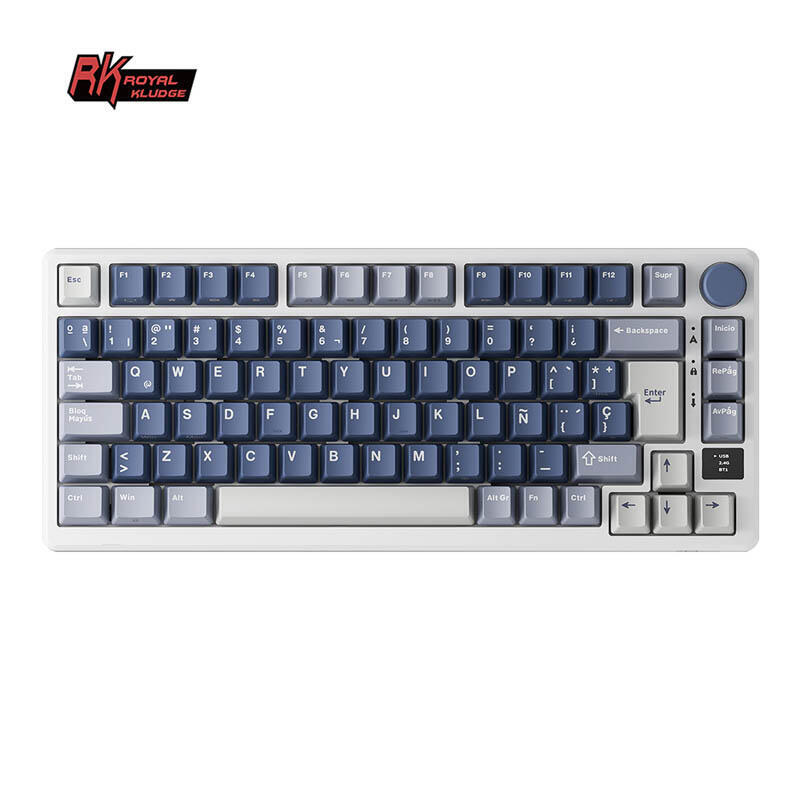 Teclado royal kludge rkm75 iso-es hot-swappable switch silver speed wireless ocean blue rkm75-silverspeed-ob
