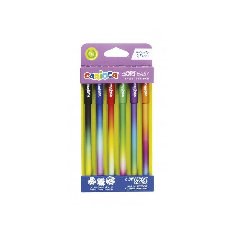 Carioca oops easy blister de 6 boligrafos borrables – tinta termo sensible – cuerpo con efecto degradado – punta de Ø