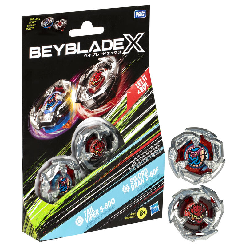 Hasbro beyblade x tail viper 5-80o y sword dran 3-60f pack doble peonza, juego de habilidad g0197es0