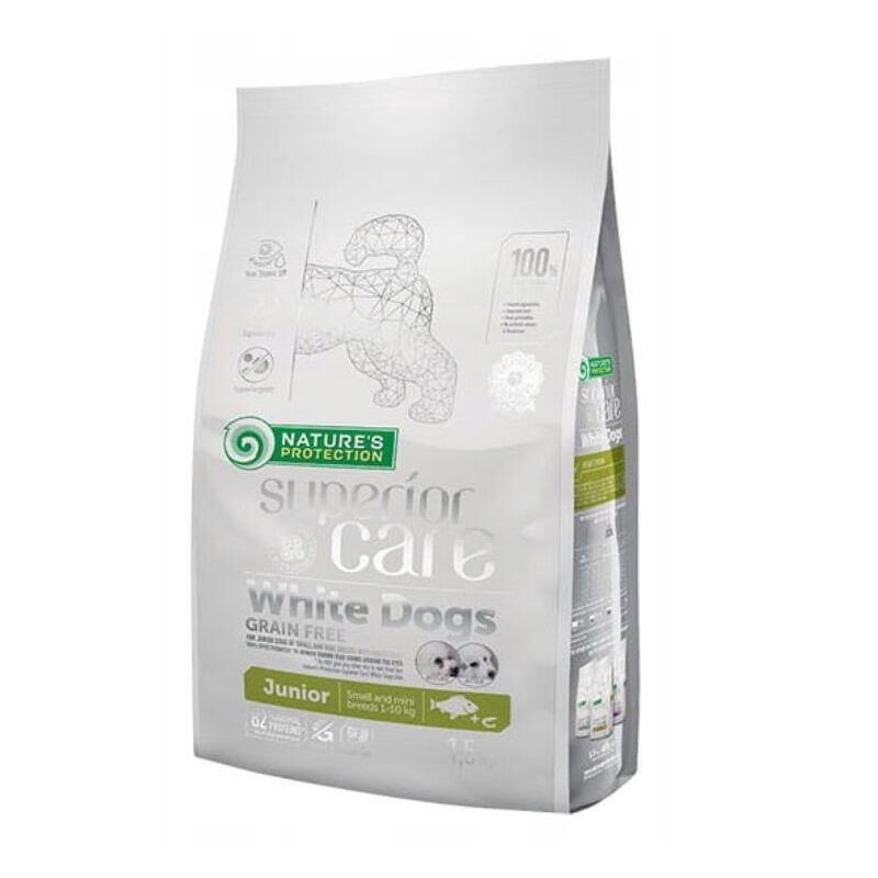 Alimento seco para cachorros – nature’s protection superior care white dogs grain free junior small bialoryba  1,5 kg