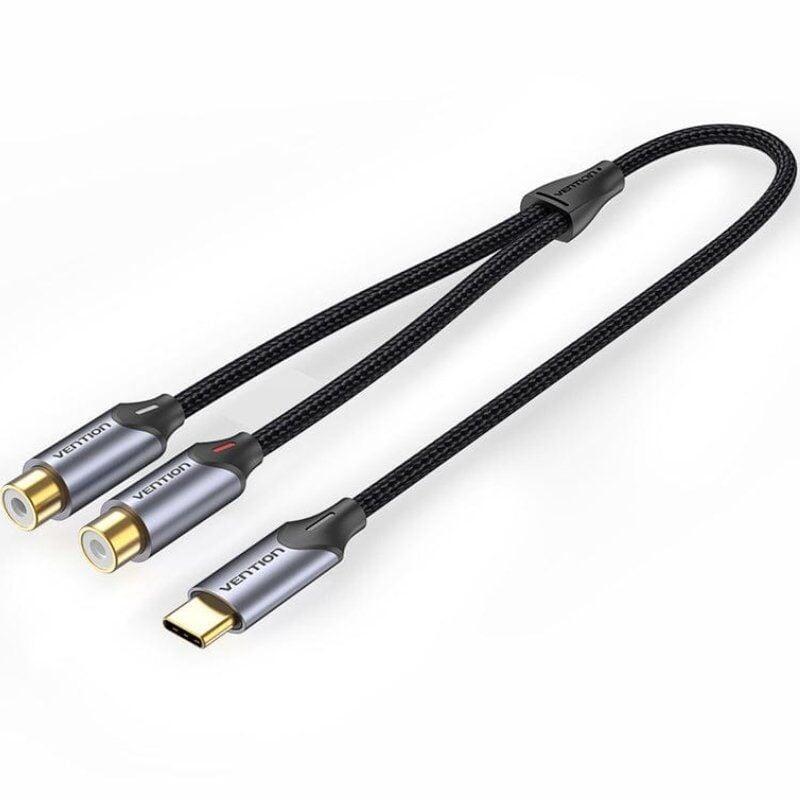 Cable conversor vention bgvhd 2x rca hembra usb tipo-c macho 50cm gris