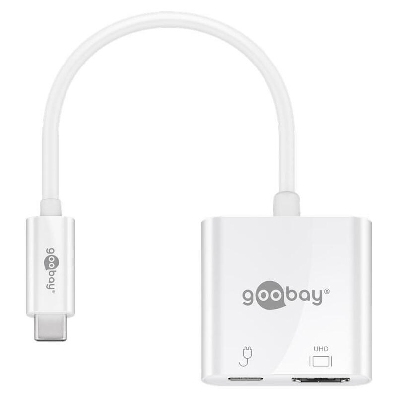 Adaptador usb goobay, conector usb-c  conector usb-c + conector hdmi blanco, 15 cm, pd, carga con hasta 60 vatios 62110