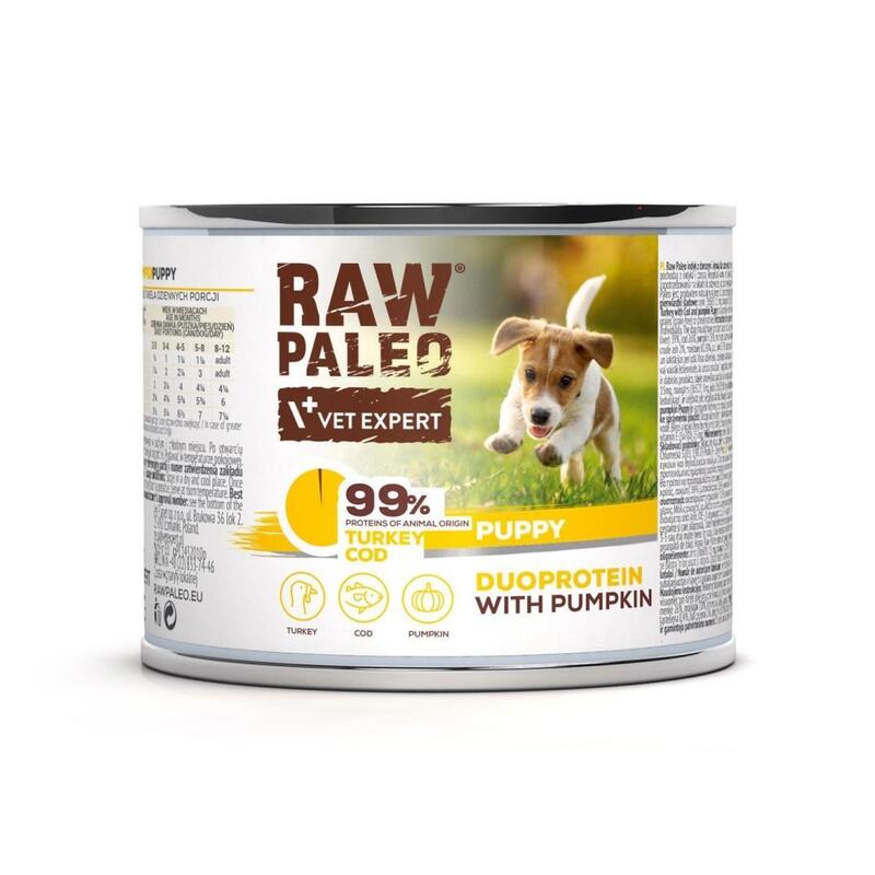 Comida hÚmeda para perros raw paleo duoprotein turkey & cod puppy 200g