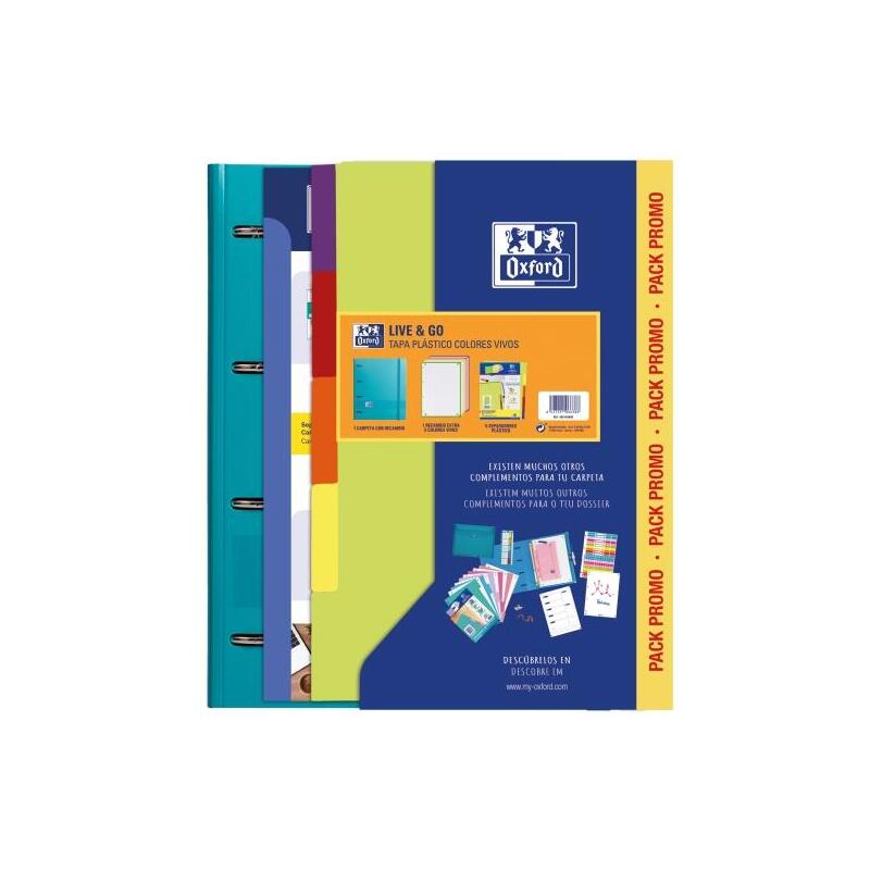 Oxford europeanbinder live & go carpeta tamaÑo a4+ con recambio + separadores – tapa de plastico polyfoam – colores