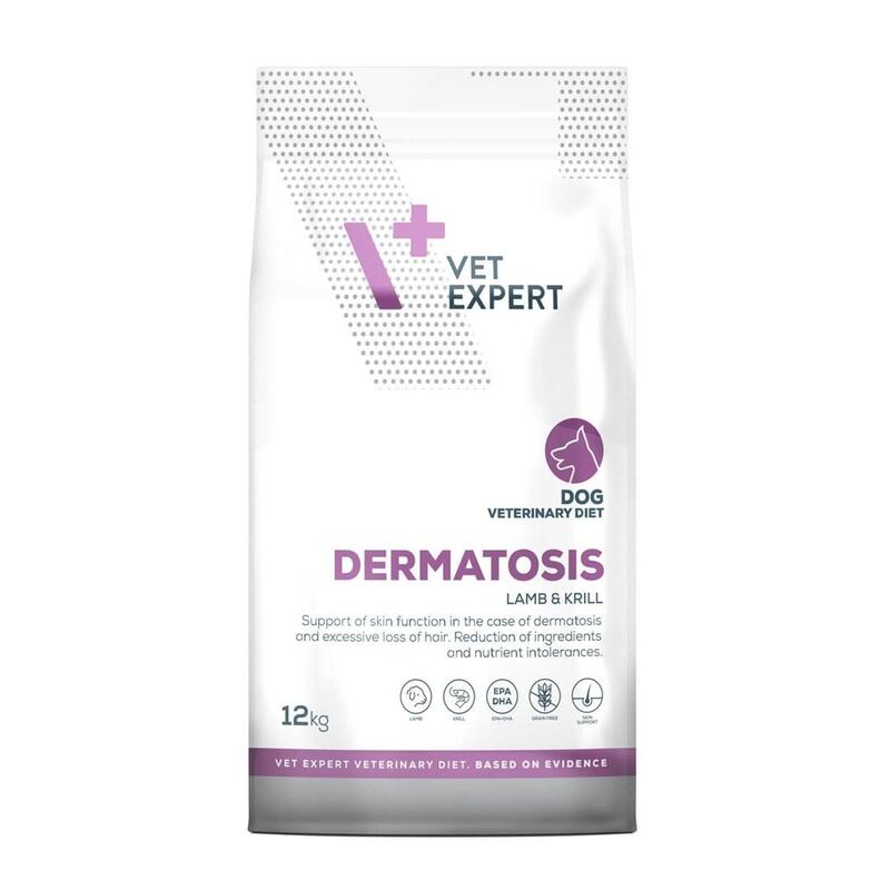 Comida seca para perros  vet expert veterinary diet dermatosis dog lamb & krill  12 kg