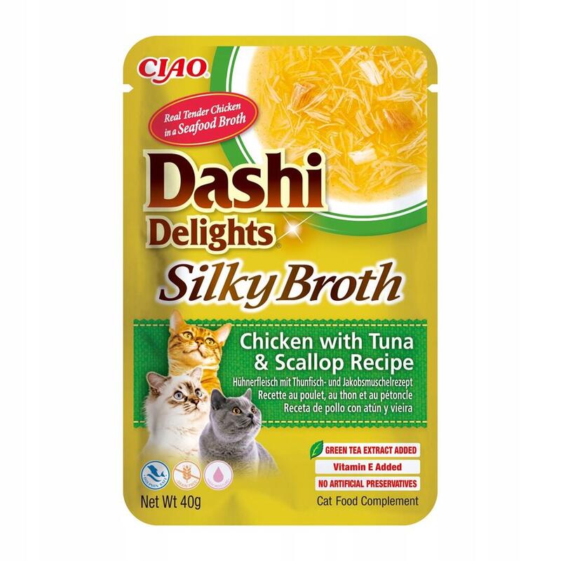 Golosina para gatos inaba cat dashi delights silky broth pollo con atÚn & vieira  40g
