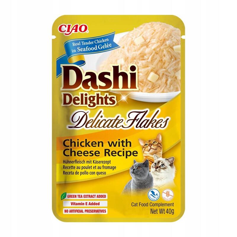 Golosina para gatos inaba cat dashi delights finas hojuelas de pollo con queso 40g