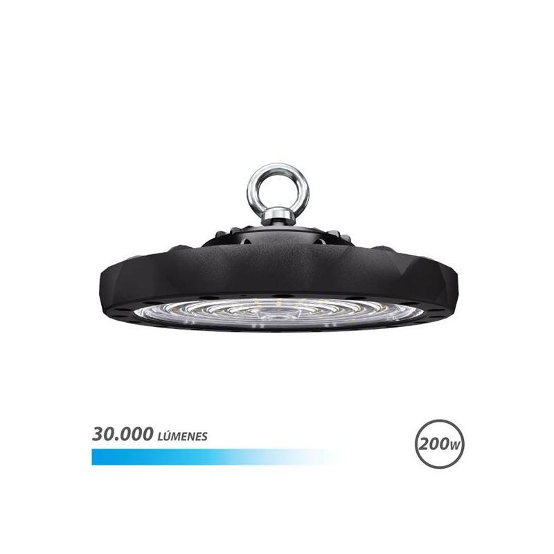 Elbat lampara led ufo de techo – potencia: 200w – lumenes: 30000 – luz fria: 6500k – ac 100-240v – diametro: 32,8cm –