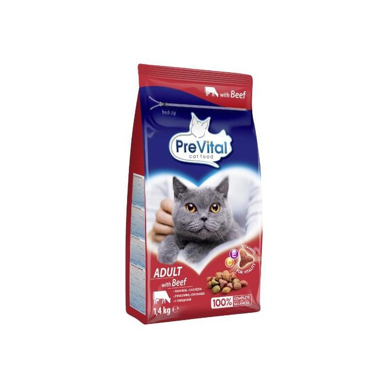 Comida seca para gatos prevital cat food adult con ternera  1,4 kg