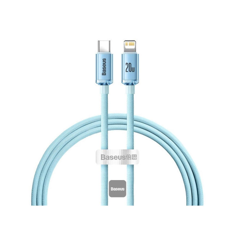 Baseus type-c – lightning cable crystal shine series lightning fast charging power delivery 20w 1,2m light blue (cajy001303)