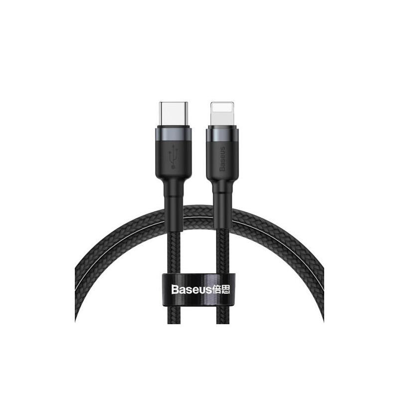 Baseus type-c – lightning cafule cable durable nylon braided qc3.0 18w 1m black/gray (catlklf-g1)