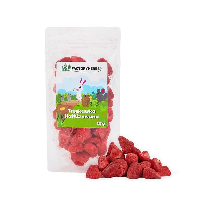 Factory herbs freeze-dried strawberries – golosina para roedores y conejos – 20g