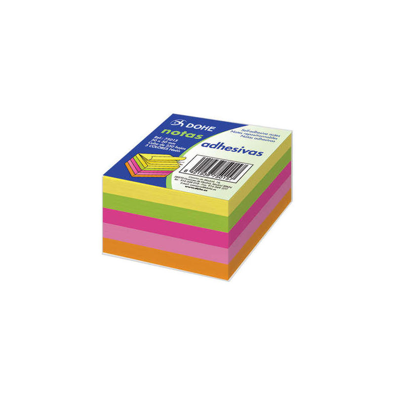 Dohe cubo de 250 notas reposicionables – tamaÑo 50x50mm – papel de 75gr – ideal para oficina y escuela – colores neon