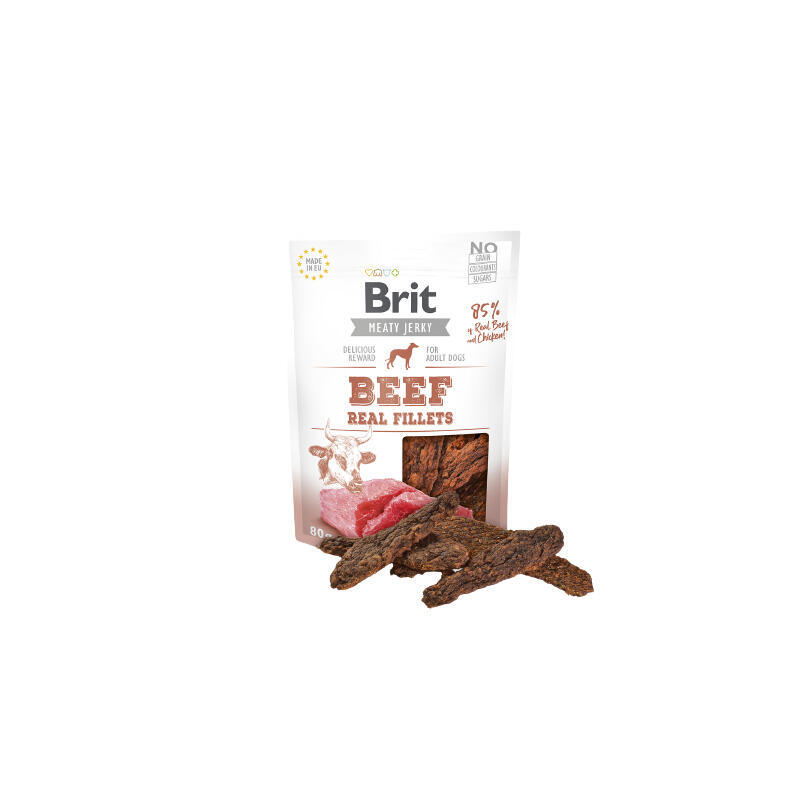 Golosina para perros brit jerky beef real fillets – ternera  80 g