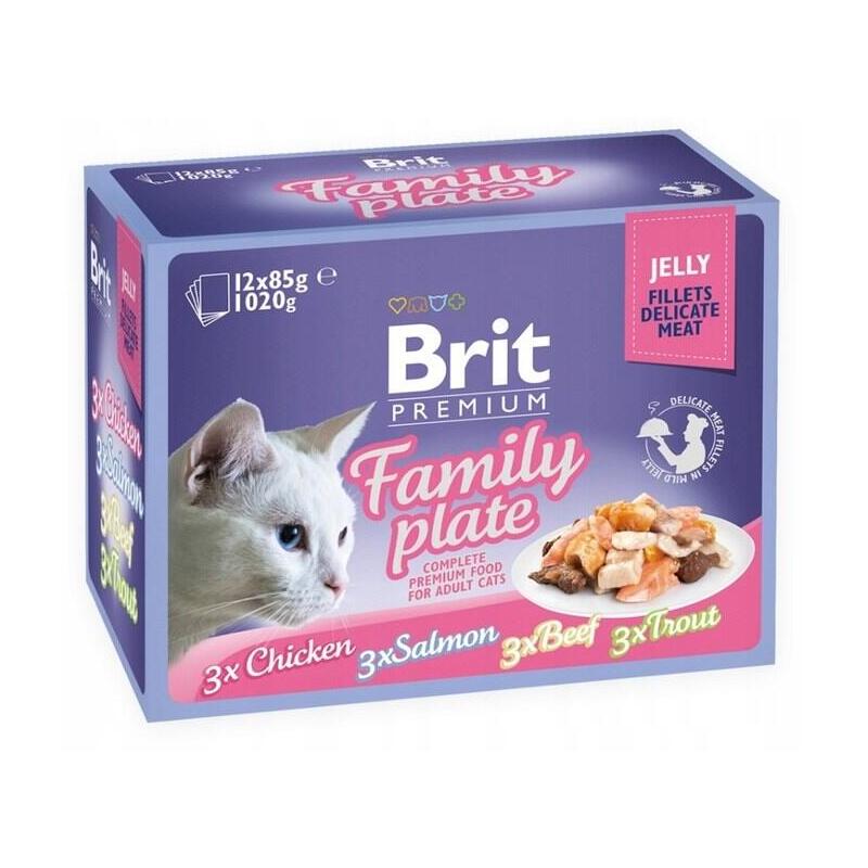 Brit premium family plate filetes en gelatina mezcla de sabores – comida hÚmeda para gatos – 12x85g