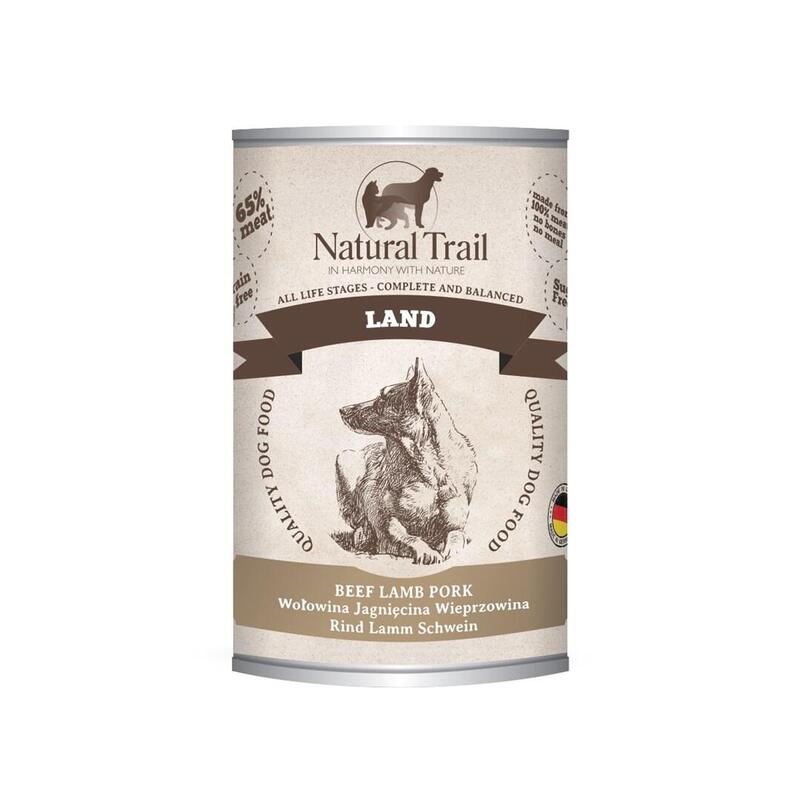 Comida hÚmeda para perros natural trail land ternera cordero cerdo  400g
