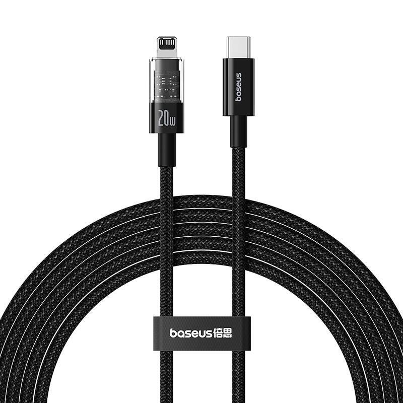 Baseus gem cable de carga rÁpida usb-c a ip 2 m 20 w negro