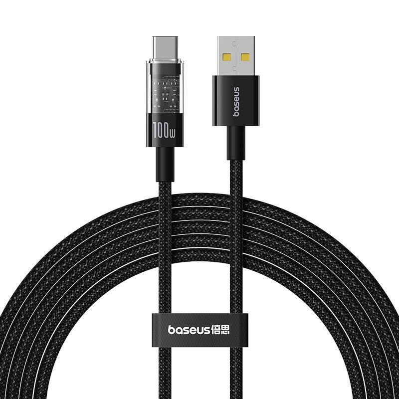 Baseus gem cable de carga rÁpida usb a a usb c 2 m 100 w negro