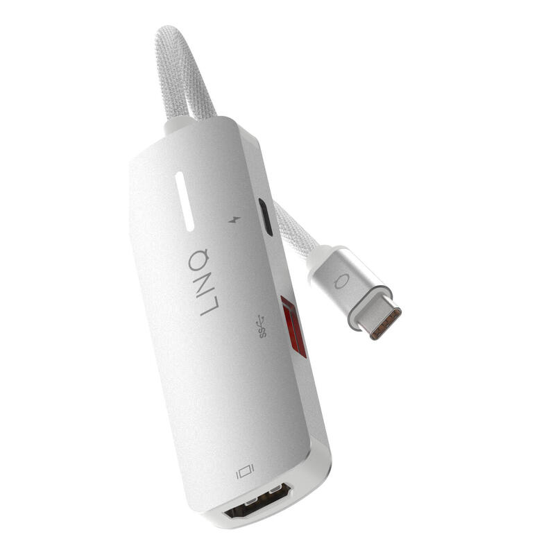 Adaptador 3 puertos usb-c gris linq usb-c/ 1xusb3.2, 1xhdmi, 1xusb-c pd hasta 140w