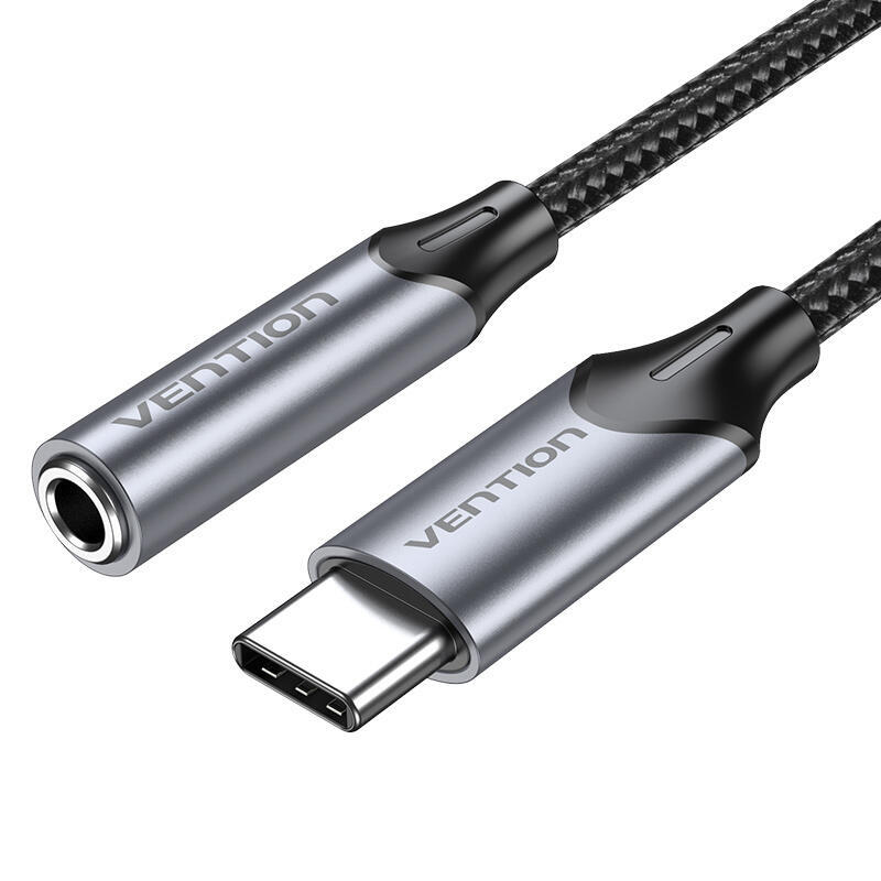 Adaptador audio vention bgmha jack 3.5 hembra usb tipo-c macho 10cm gris