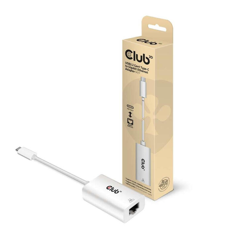 Adaptador club3d usb 3.2 tipo c rj-45 gigabit lan m / f retail