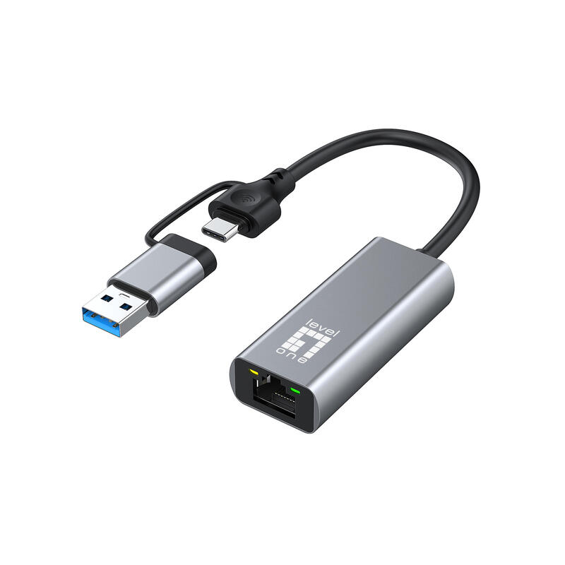 Adaptador levelone usb-c + usb-a – rj45 10 100 1000 2500 gr