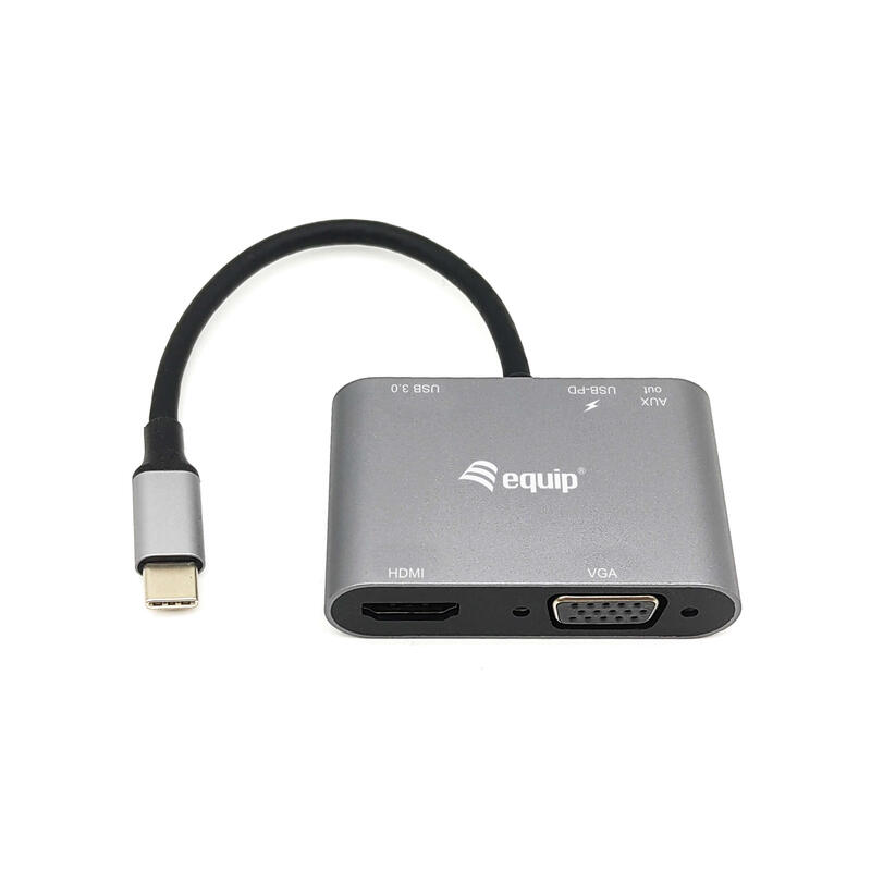 Adaptador usb-c 5in1 hdmi 4k  vga  usb 3.0 tipo a + usb-c carga 100w equip 133483