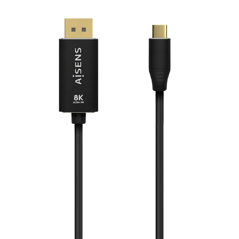 Aisens cable aluminio usb-c a displayport 8k@60hz – usb-c/m-dp/m – 0.80m – negro