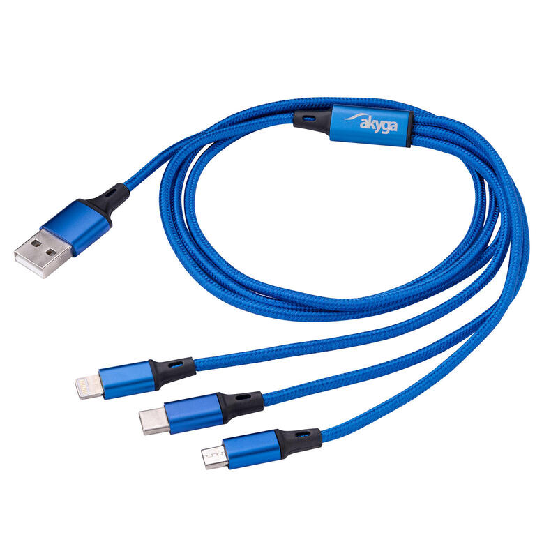 Akyga cable usb ak-usb-27 usb a m / micro a usb b m / usb type c m / lightning m 1.2m
