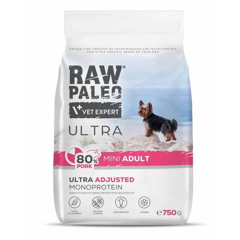 Alimento seco para perros raw paleo ultra pork mini adult  750g