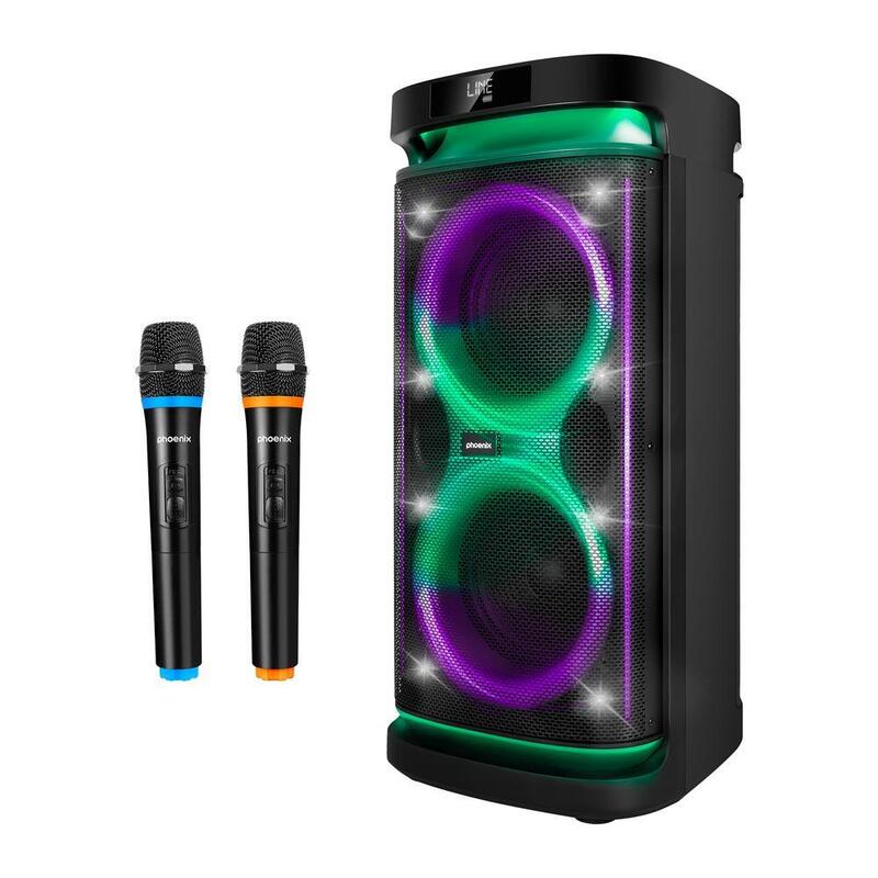 Altavoz rumbleboss xl phoenix 160w rms baterÍa 7000 mah funciÓn karaoke 2 microfonos inalambricos incluidos