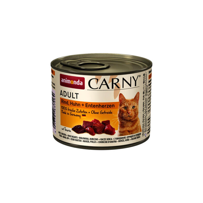 Animonda carny adult sabor: corazones de ternera, pollo y pato – comida hÚmeda para gatos – 200g
