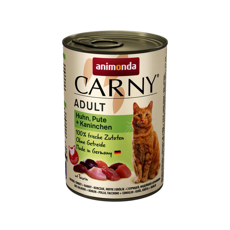 Animonda carny adult sabor: pollo, pavo, conejo – comida hÚmeda para gatos – 400g