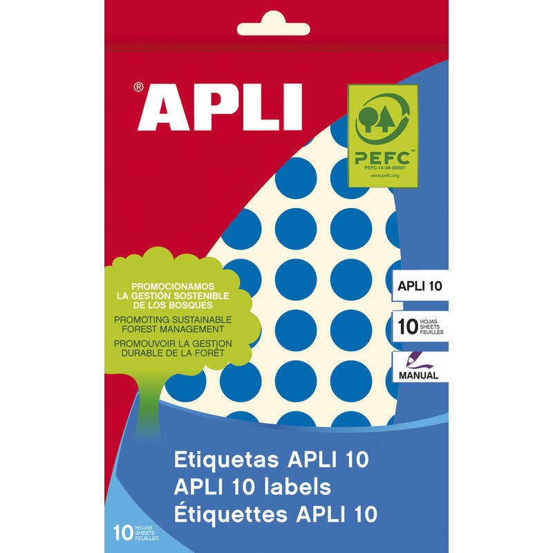 Apli etiquetas 10 azules Ø 13mm 8 hojas