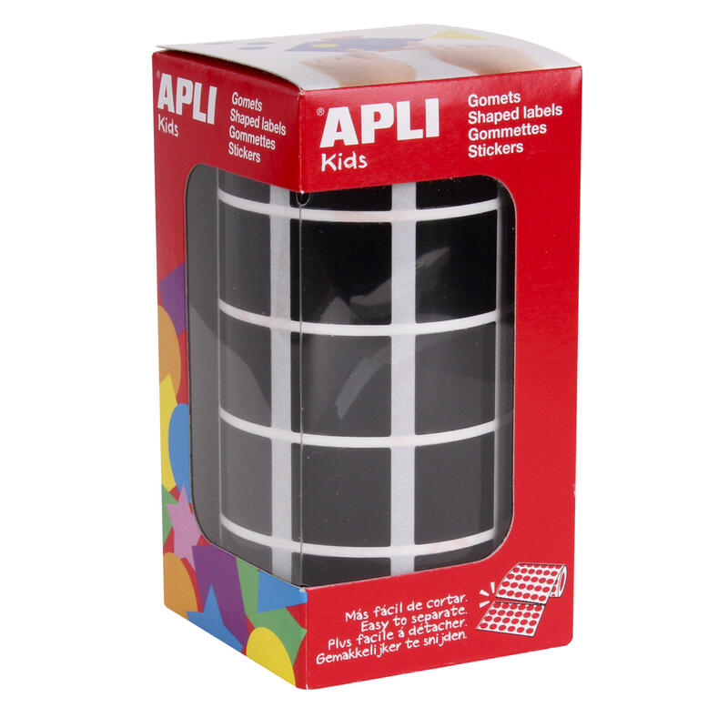 Apli gomets cuadrados negros 20x20mm – 59 hojas pretroqueladas – 1770 gomets por rollo – ideal para desarrollar habilidades y ca