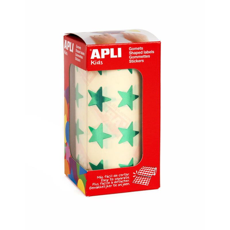 Apli gomets estrella verde metalizado – tamaÑo 19.5mm – 1416 gomets por rollo – adhesivo permanente – ideal para escuelas y tall