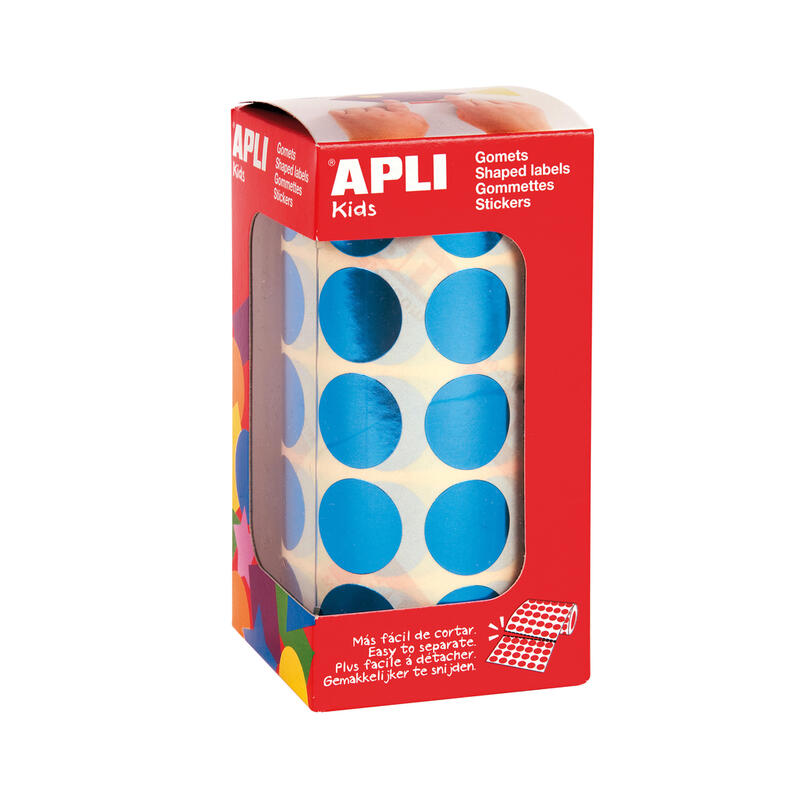 Apli gomets redondos azul metalizado Ø 20mm – 59 hojas pretroqueladas – 1770 gomets por rollo – ideal para escuelas y talleres i