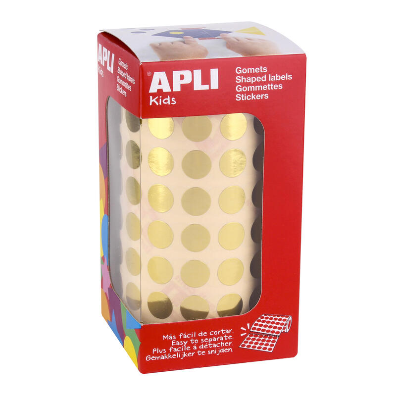 Apli gomets redondos de Ø 10.5mm en oro metalizado – 59 hojas pretroqueladas – 5192 gomets por rollo – ideal para actividades in